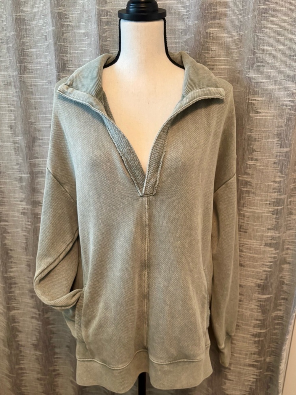 Relaxed Olive Green Deep V neck Women's Sweatshirt